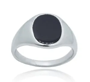 Sterling Silver Mens Black Onyx Oval Signet Ring