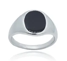 Sterling Silver Mens Black Onyx Oval Signet Ring