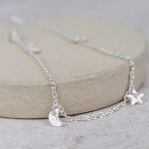 Sterling Silver Moon and Star Charm Anklet