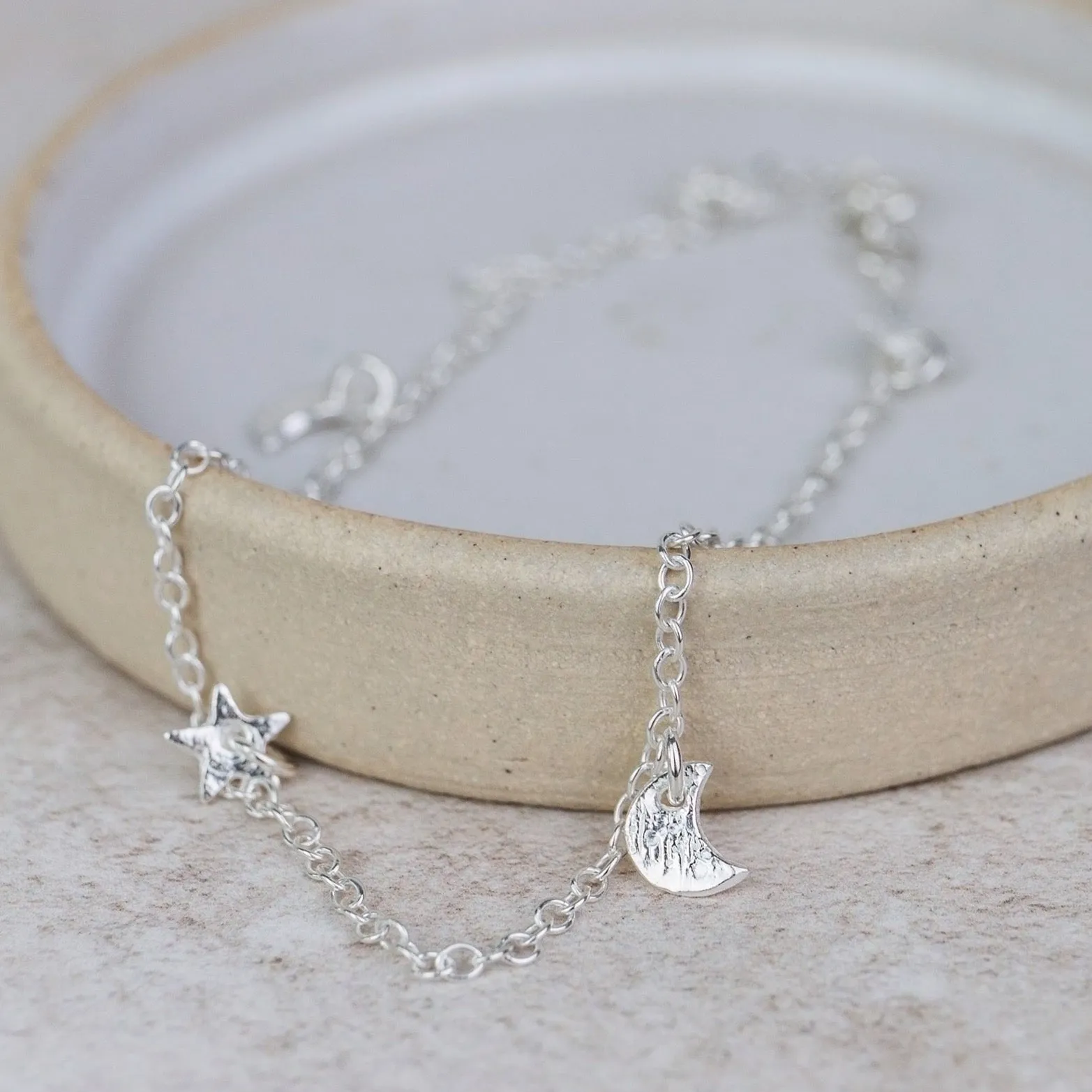 Sterling Silver Moon and Star Charm Anklet