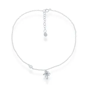Sterling Silver Palm Tree with CZ Anklet