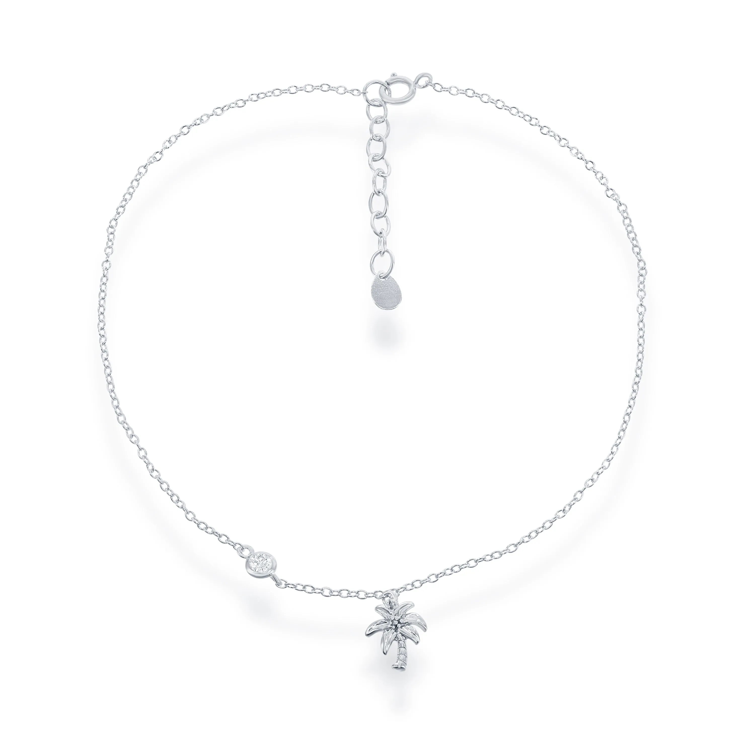 Sterling Silver Palm Tree with CZ Anklet