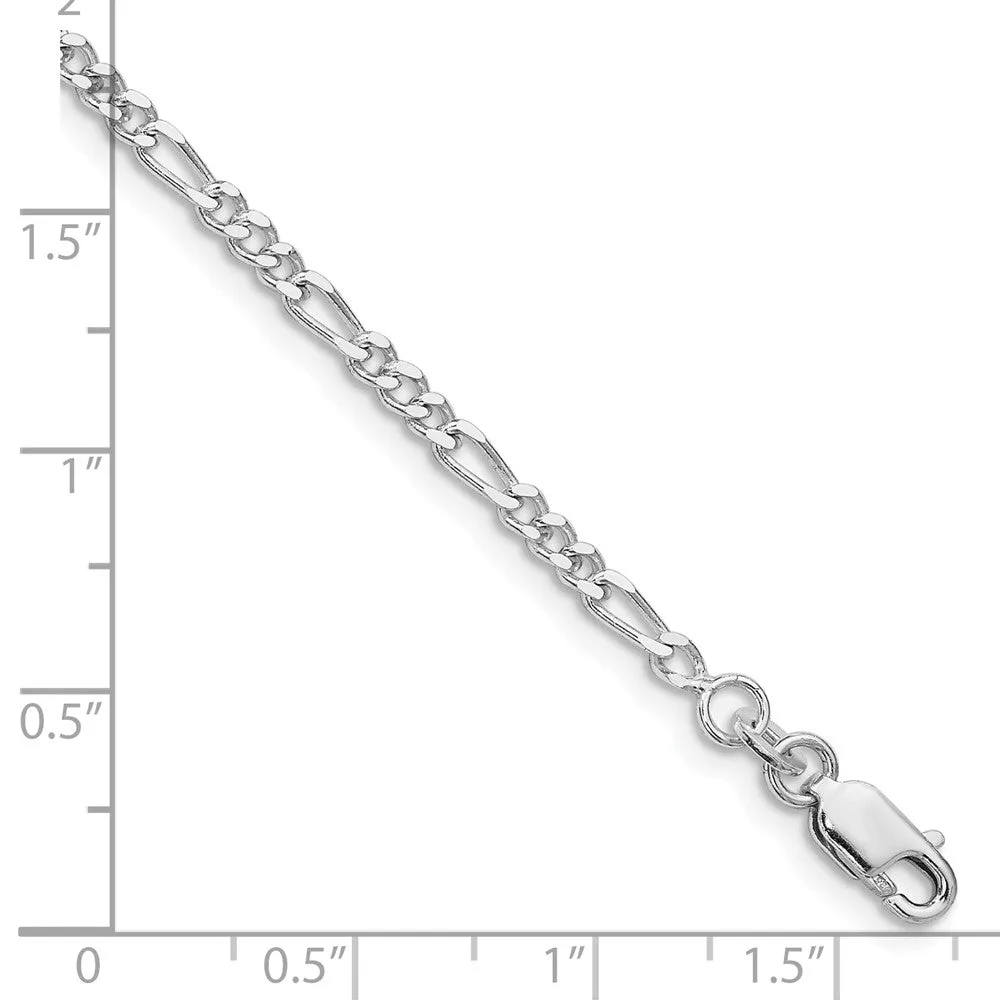Sterling Silver Rhodium-plated 2.5mm Figaro Chain Anklet