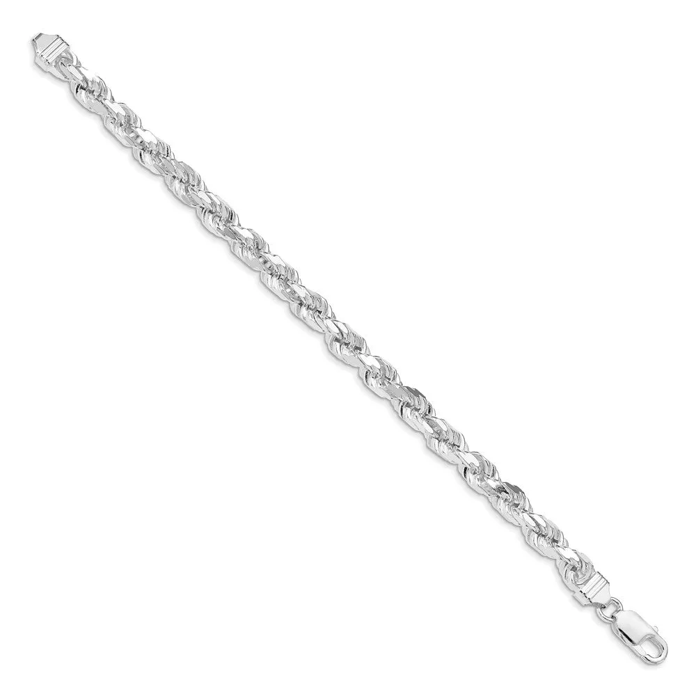 Sterling Silver Rhodium-plated 7mm Diamond-cut Rope Chain