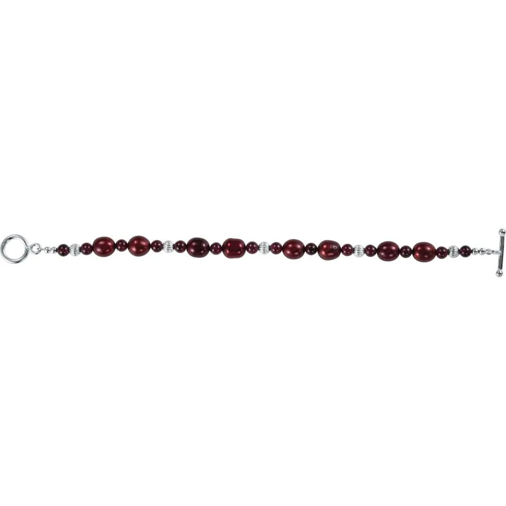 Sterling Silver Rhodolite Garnet & Freshwater Cultured Pearl 7.5" Bracelet