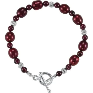 Sterling Silver Rhodolite Garnet & Freshwater Cultured Pearl 7.5" Bracelet