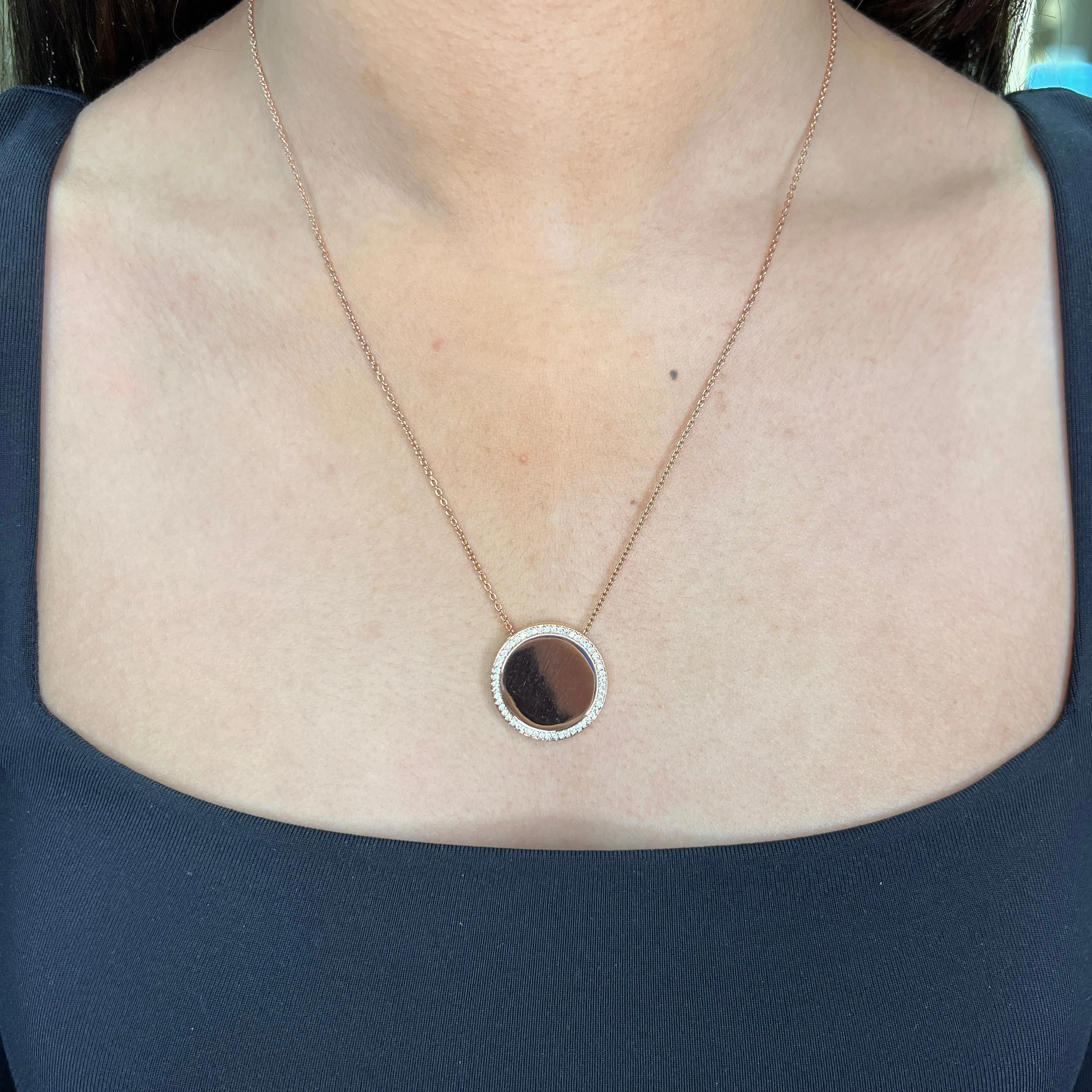 Sterling Silver Rose Gold Plated CZ Circle Necklace