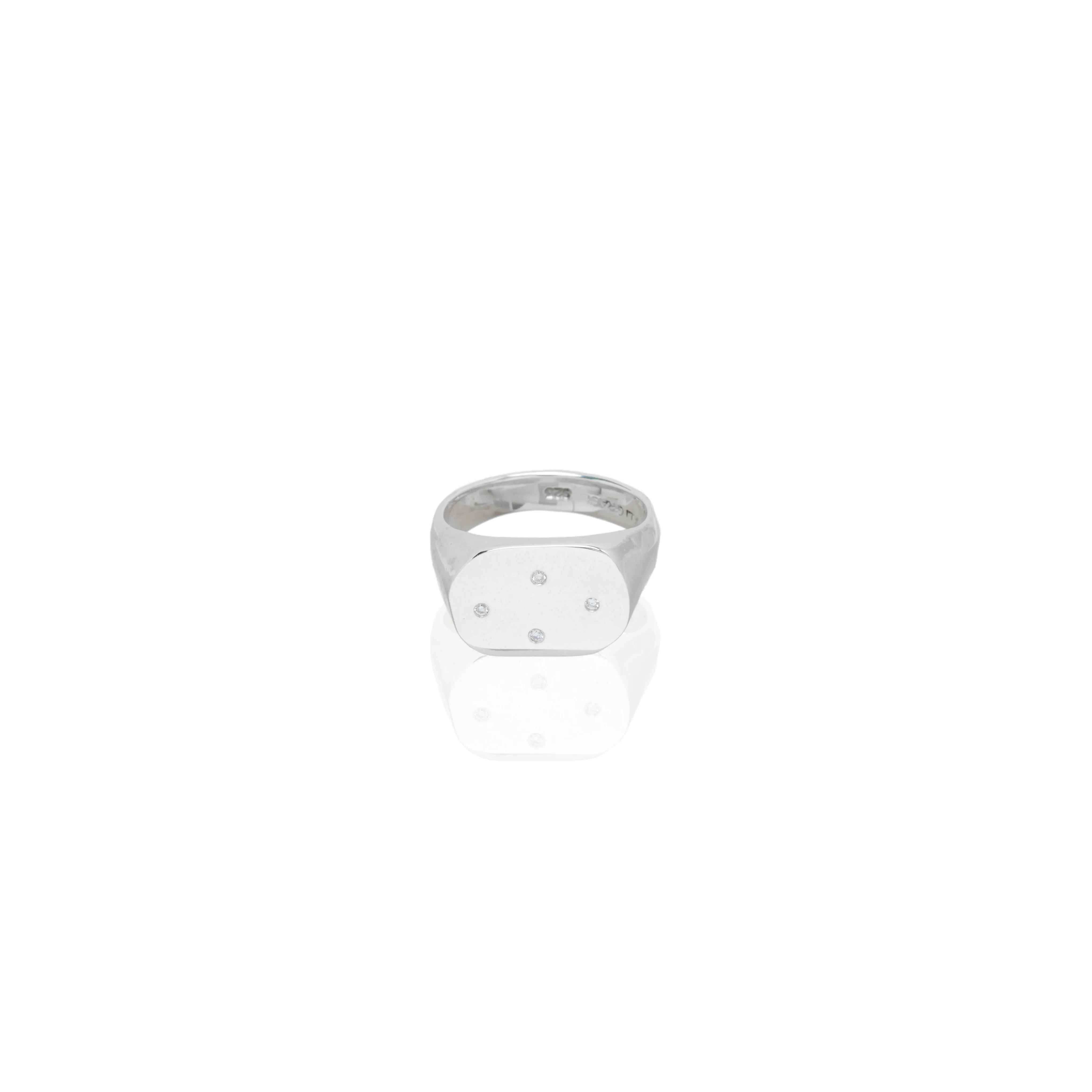 Sterling Silver Signet Ring with 4 Diamonds