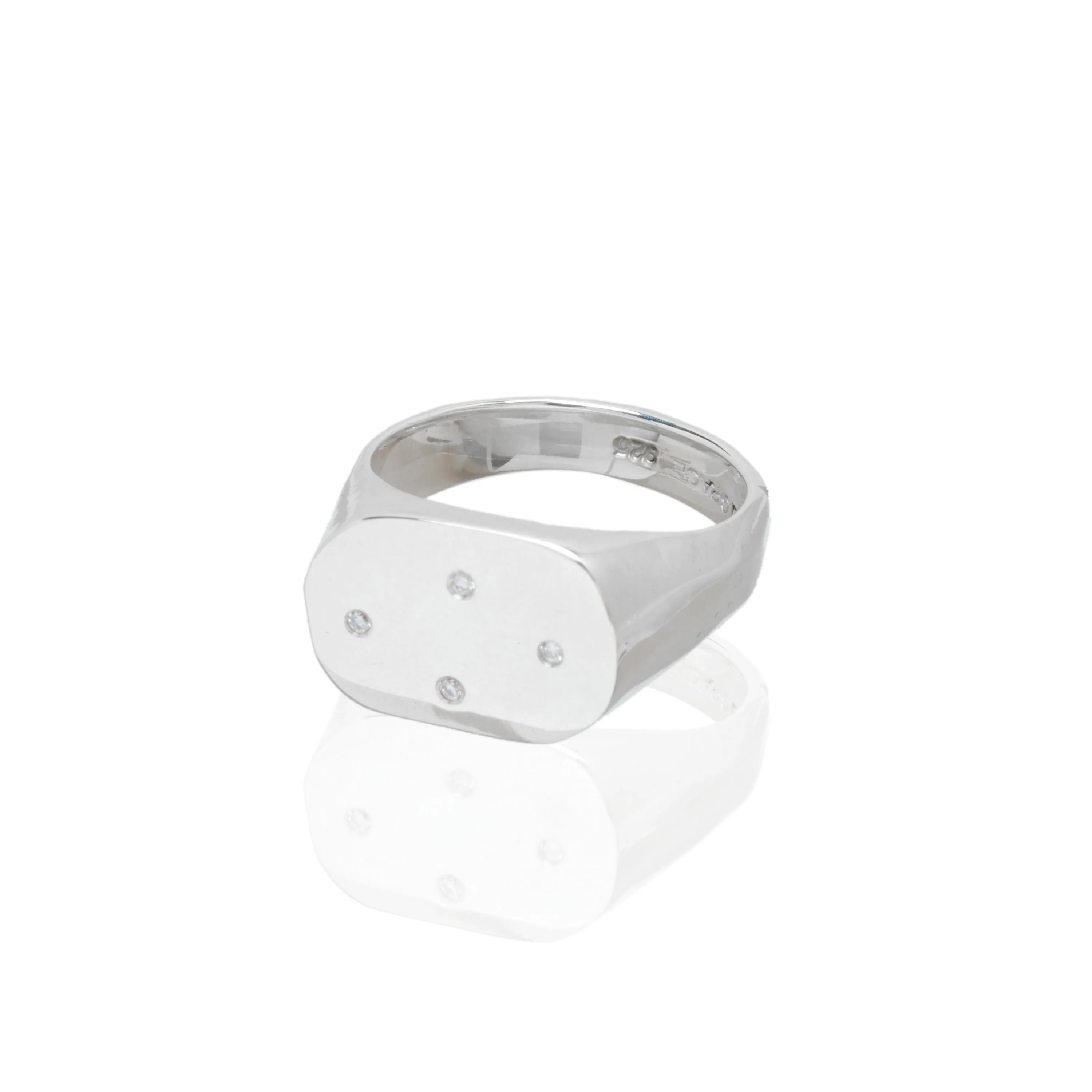 Sterling Silver Signet Ring with 4 Diamonds
