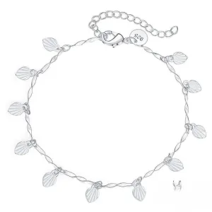 Sterling Silver Tree Leaves Grass Charm Anklet