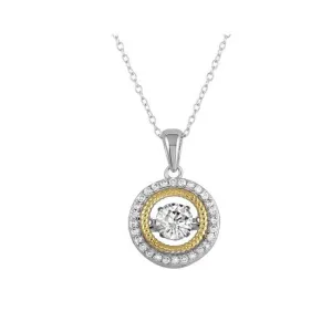 Sterling Silver Two Tone Dancing Cubic Zirconia Halo Necklace