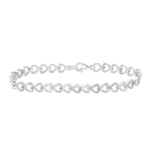 Sterling Silver Womens Round Diamond Heart Bracelet 1/20 Cttw