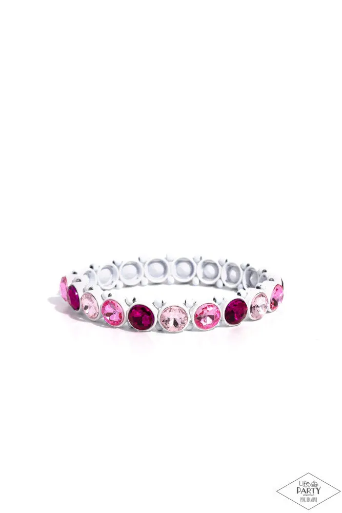 Sugar-Coated Sparkle - Pink - Rhinestone Painted White Frame Paparazzi Stretchy Bracelet - Pink Diamond Exclusive