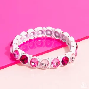 Sugar-Coated Sparkle - Pink - Rhinestone Painted White Frame Paparazzi Stretchy Bracelet - Pink Diamond Exclusive
