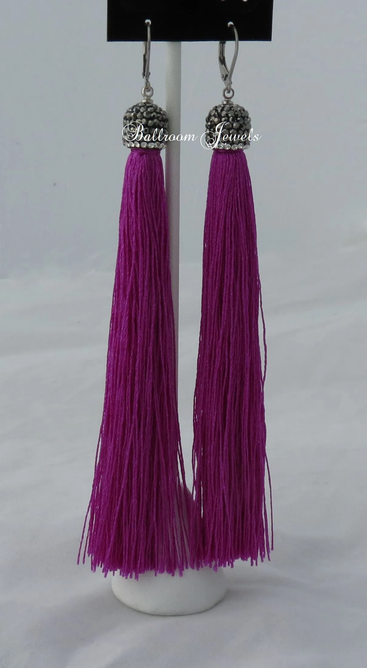 Tassel drop earrings in purple