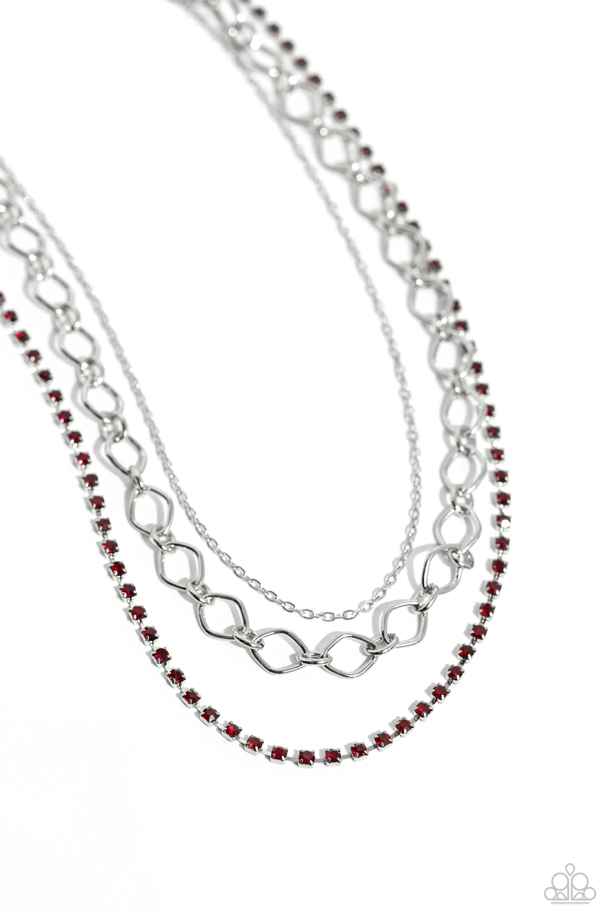 Tasteful Tiers - Red - Rhinestone and Silver Chain Tiered Paparazzi Short Necklace