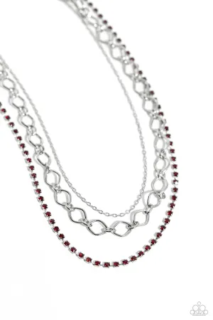 Tasteful Tiers - Red - Rhinestone and Silver Chain Tiered Paparazzi Short Necklace