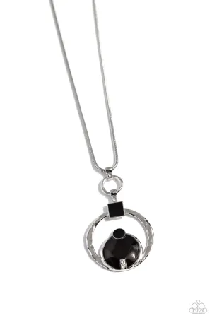 Tastefully Transparent - Black - Painted Silver Hammered Paparazzi Short Necklace
