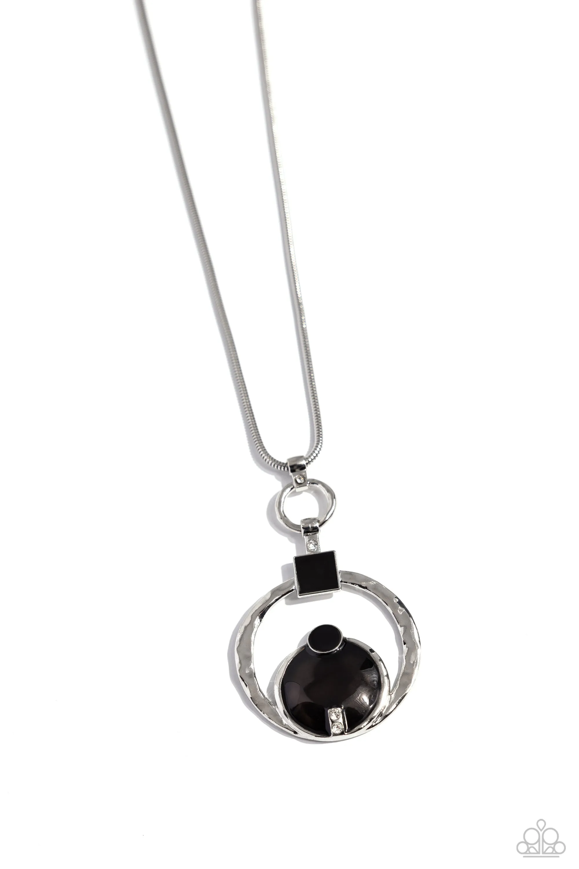 Tastefully Transparent - Black - Painted Silver Hammered Paparazzi Short Necklace