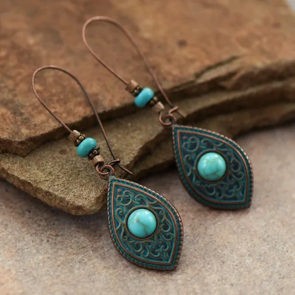 Teal bronze dangle earring *
