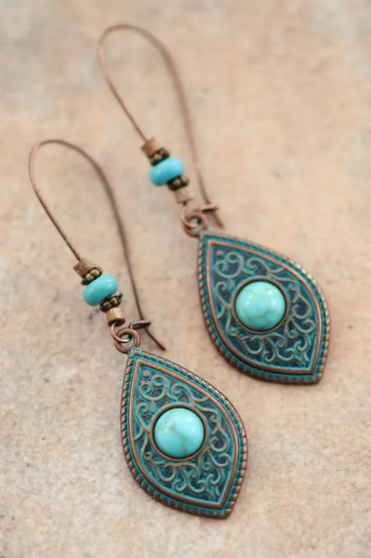 Teal bronze dangle earring *