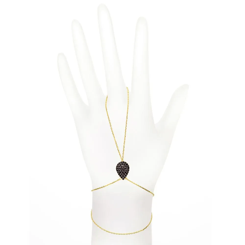 TEARDROP HANDCHAIN, BLACK, GOLD