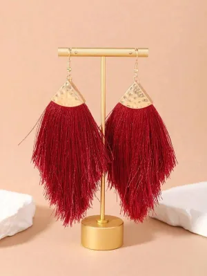 Thread Tassel Earrings Burgundy