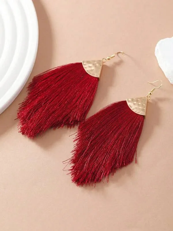 Thread Tassel Earrings Burgundy