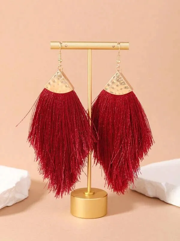 Thread Tassel Earrings Burgundy