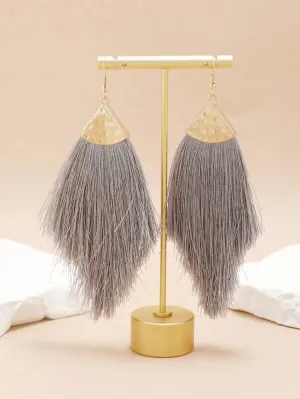 Thread Tassel Earrings Grey