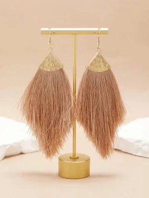 Thread Tassel Earrings Khaki