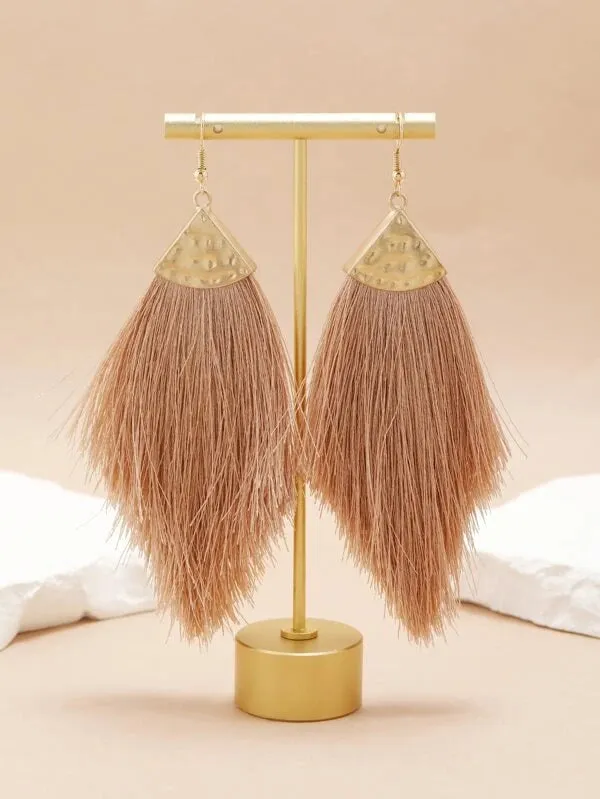 Thread Tassel Earrings Khaki