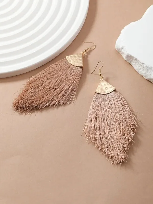Thread Tassel Earrings Khaki