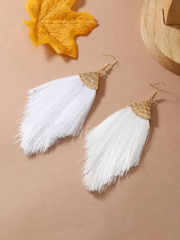 Thread Tassel Earrings White