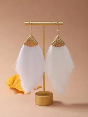 Thread Tassel Earrings White