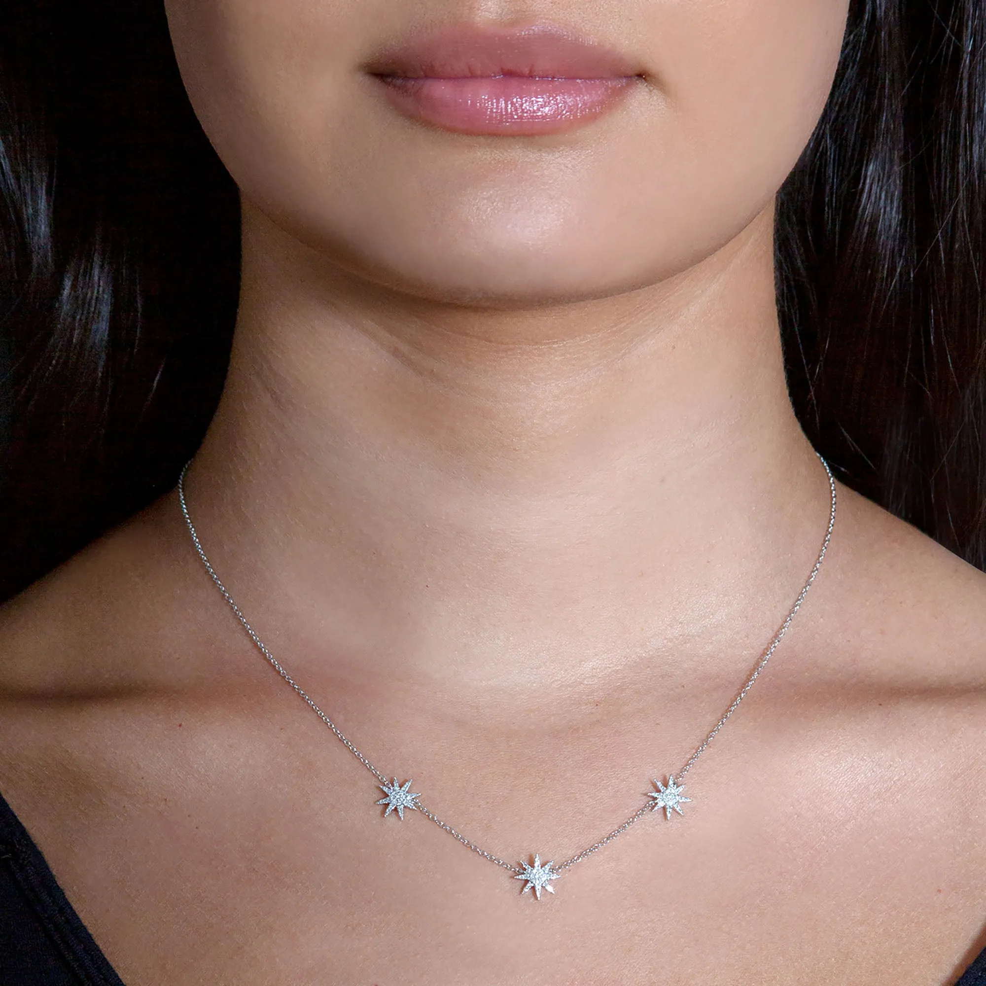 Three Star Pave Set  0.20 ctw Diamond Necklace Pendant