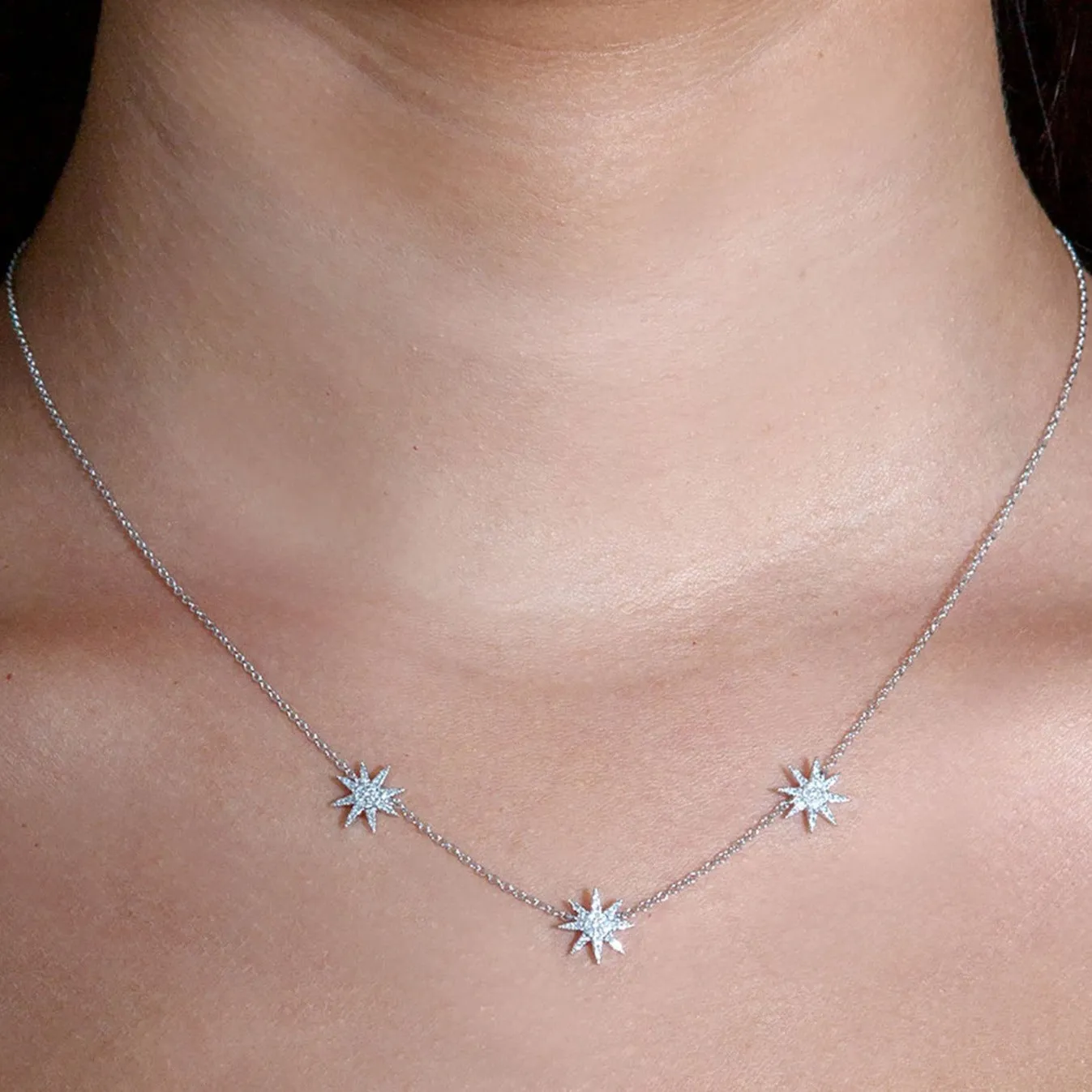 Three Star Pave Set  0.20 ctw Diamond Necklace Pendant