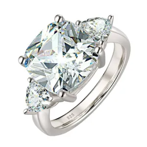 Three-stones Cushion Triangle Cut Diamond Engagement Ring