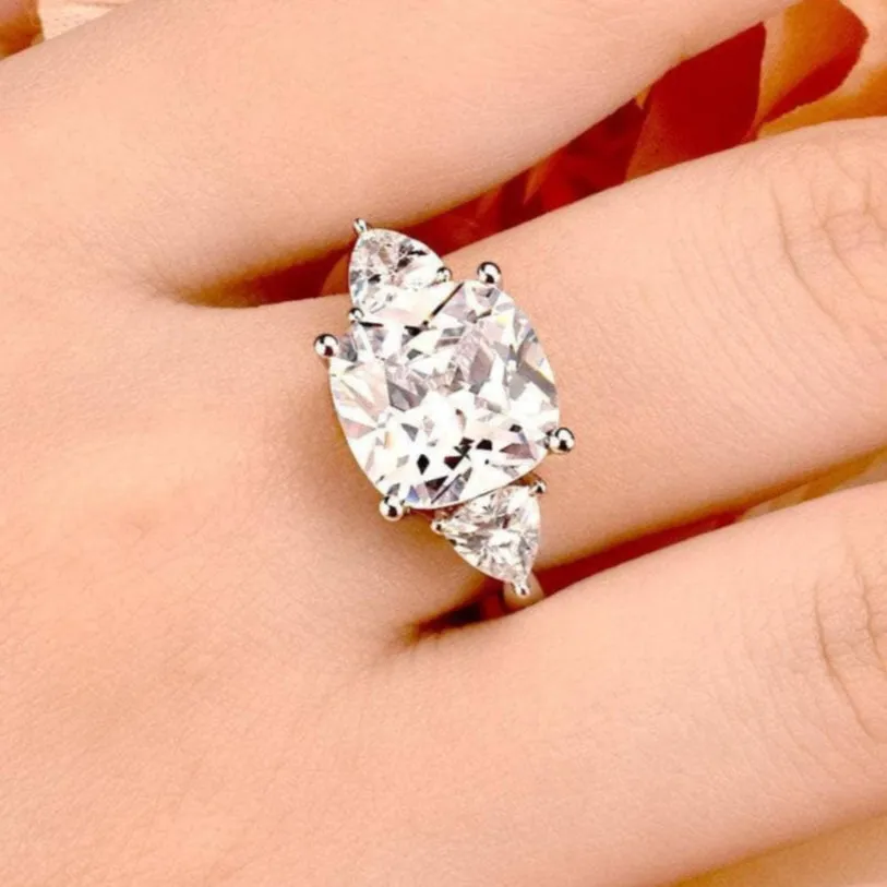 Three-stones Cushion Triangle Cut Diamond Engagement Ring
