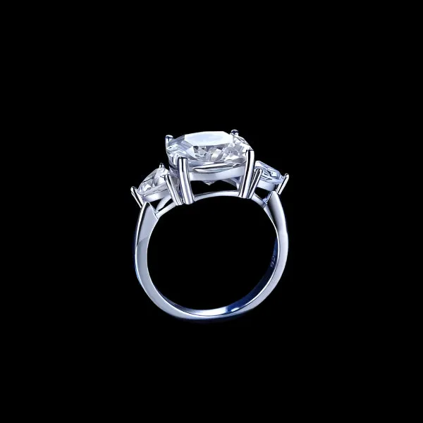 Three-stones Cushion Triangle Cut Diamond Engagement Ring