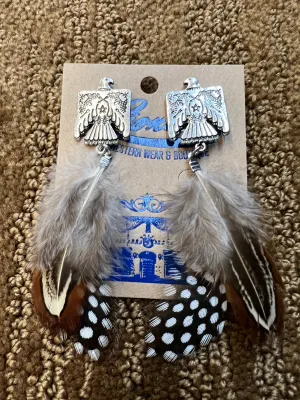 Thunderbird Concho Feather Earrings