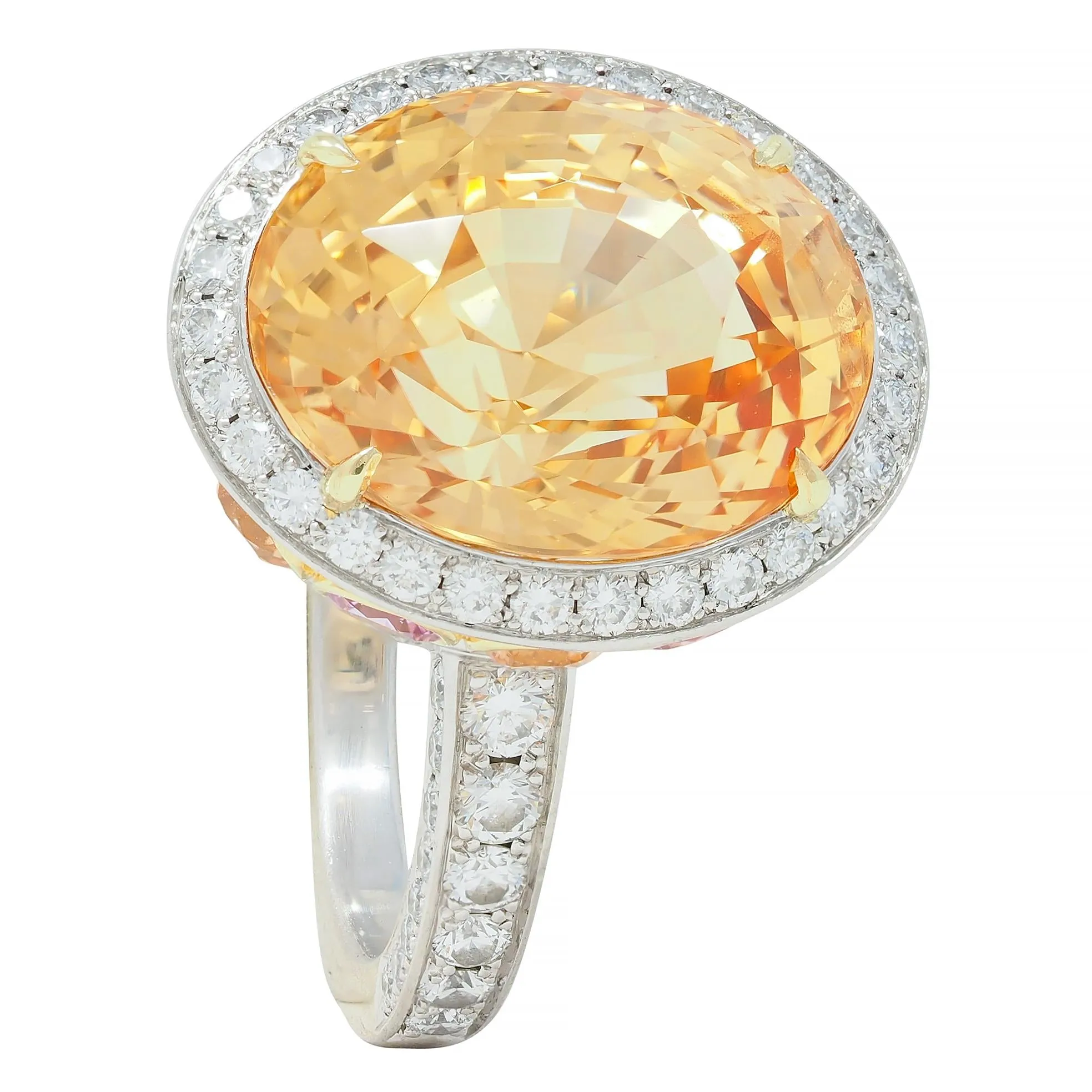 Tiffany & Co. 14.02 CTW No Heat Ceylon Golden & Pink Sapphire Diamond Platinum 18 Karat Contemporary Halo Ring AGL