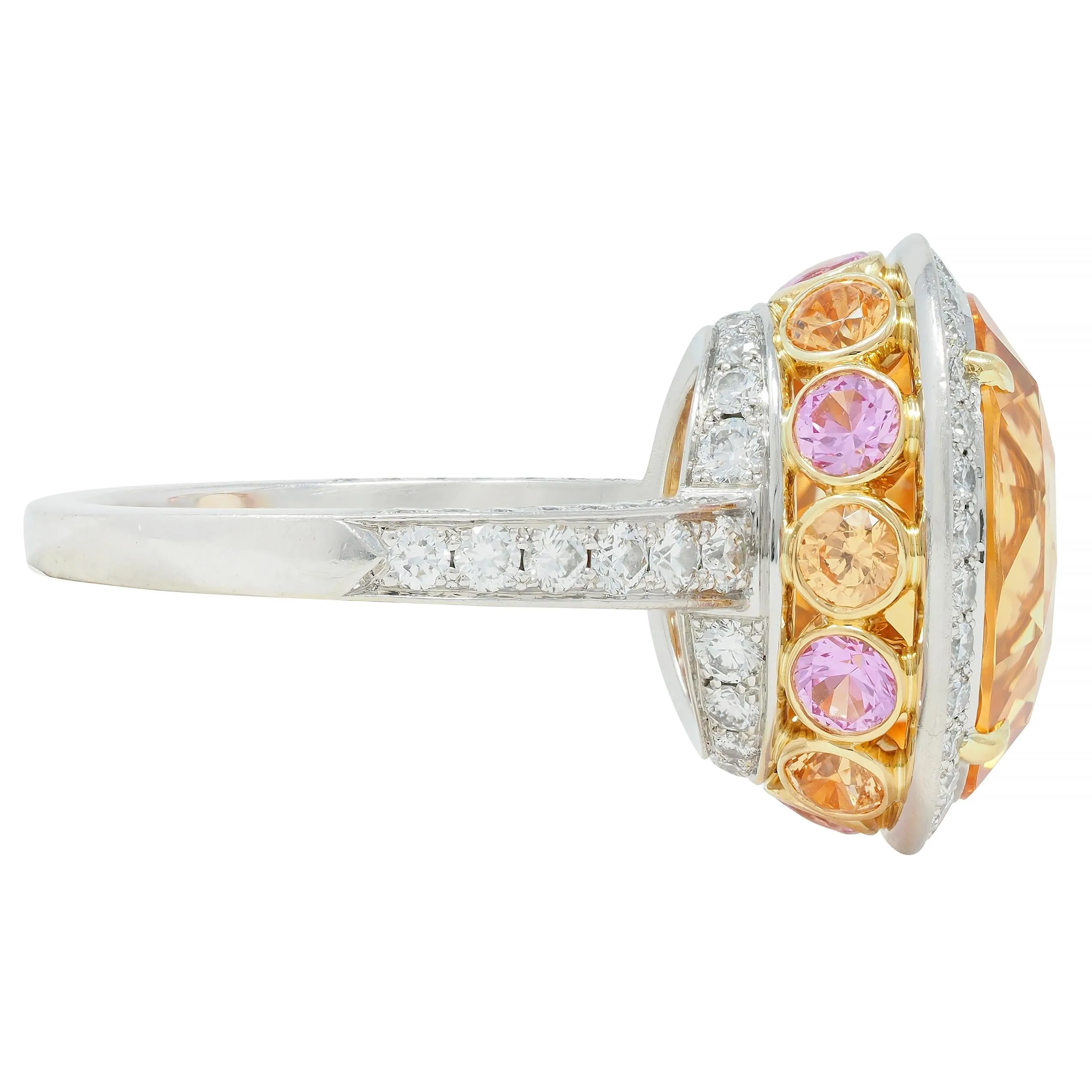Tiffany & Co. 14.02 CTW No Heat Ceylon Golden & Pink Sapphire Diamond Platinum 18 Karat Contemporary Halo Ring AGL