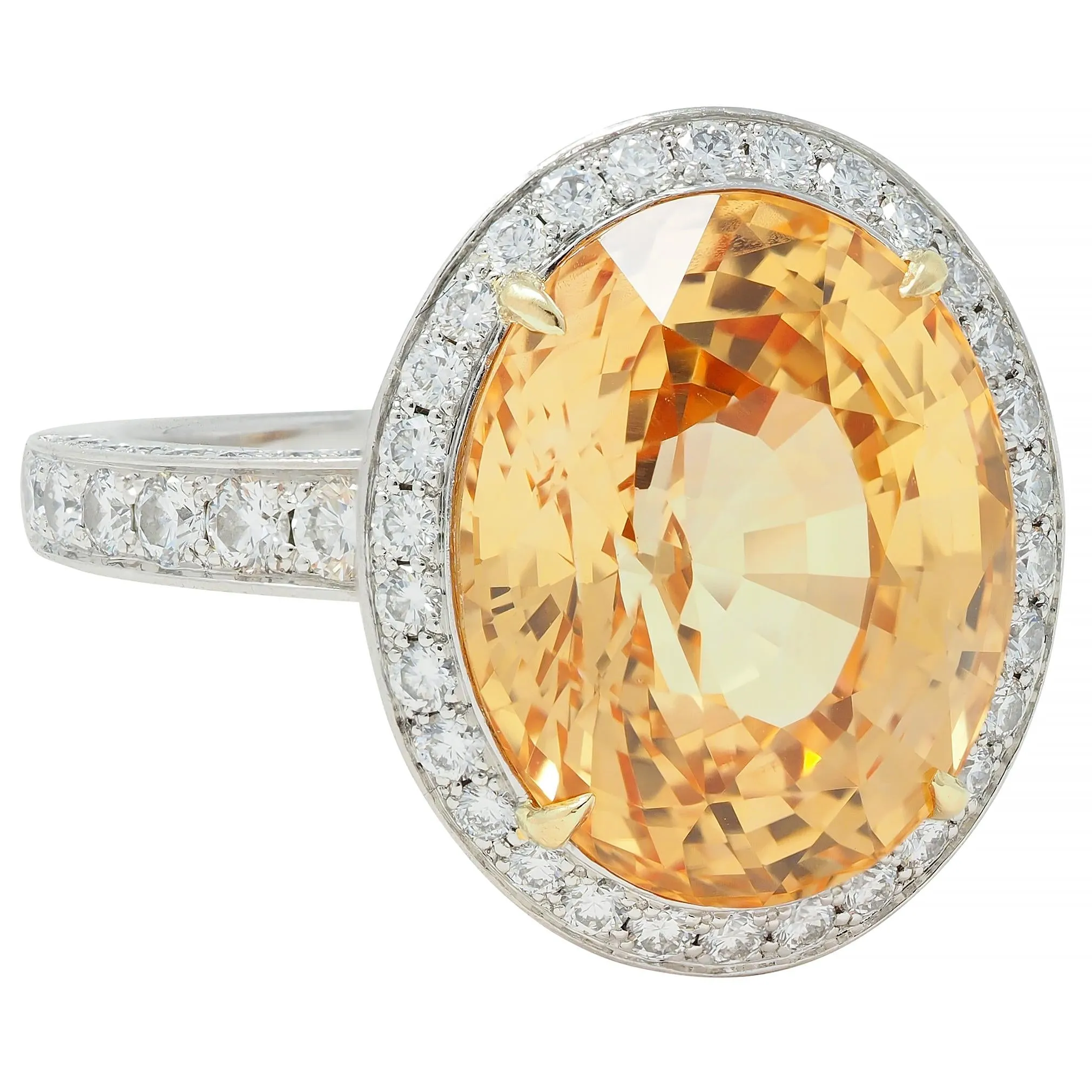 Tiffany & Co. 14.02 CTW No Heat Ceylon Golden & Pink Sapphire Diamond Platinum 18 Karat Contemporary Halo Ring AGL