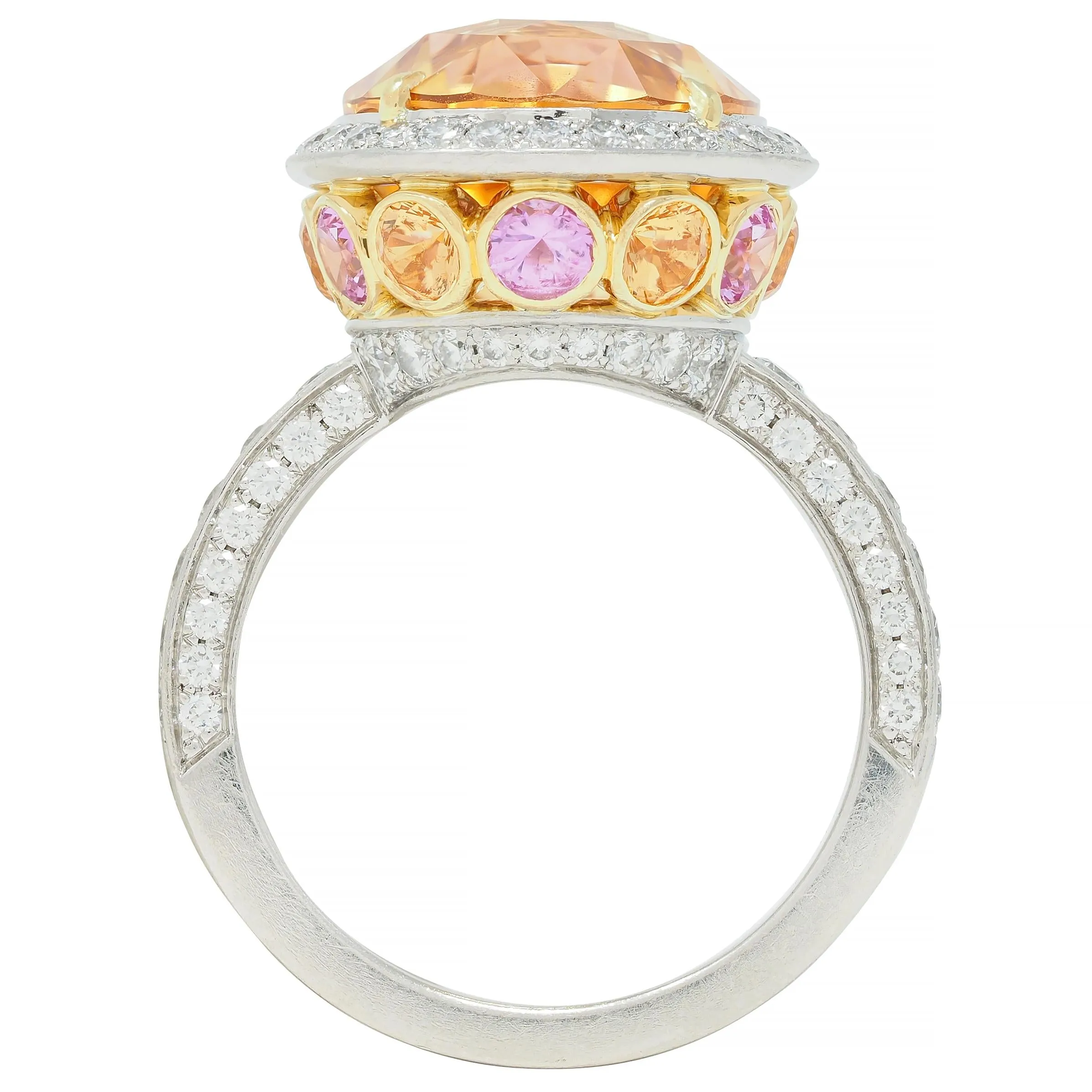 Tiffany & Co. 14.02 CTW No Heat Ceylon Golden & Pink Sapphire Diamond Platinum 18 Karat Contemporary Halo Ring AGL