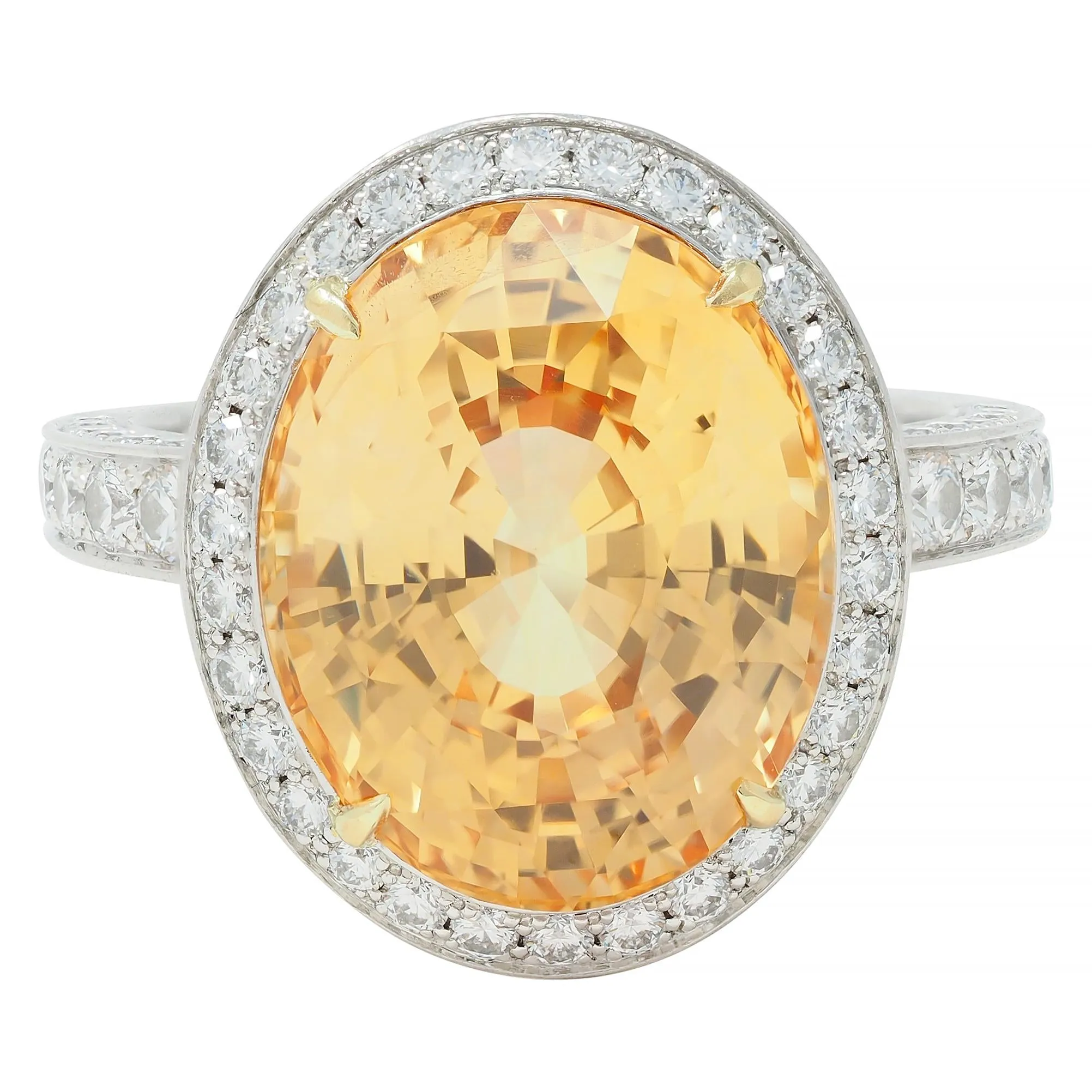 Tiffany & Co. 14.02 CTW No Heat Ceylon Golden & Pink Sapphire Diamond Platinum 18 Karat Contemporary Halo Ring AGL