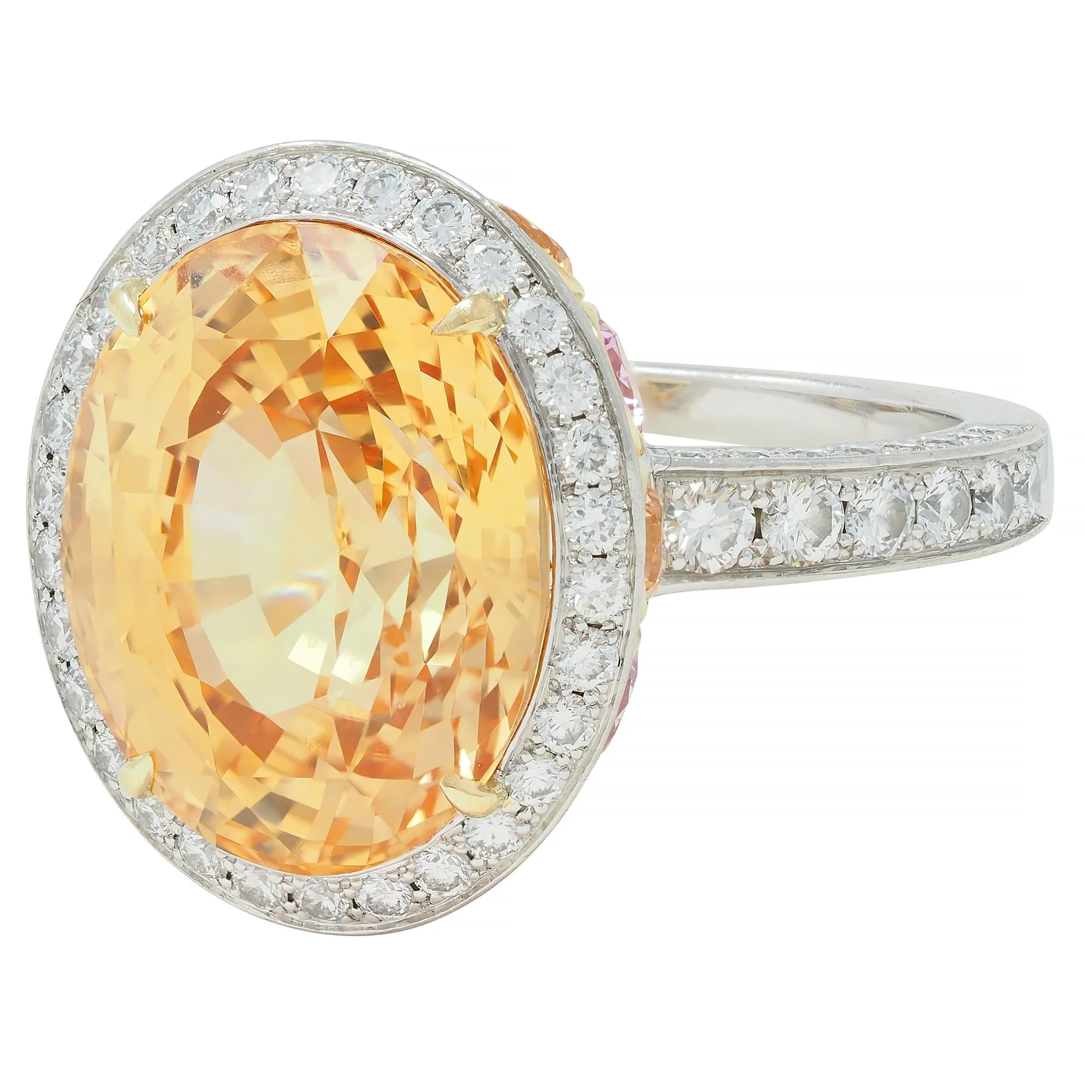 Tiffany & Co. 14.02 CTW No Heat Ceylon Golden & Pink Sapphire Diamond Platinum 18 Karat Contemporary Halo Ring AGL