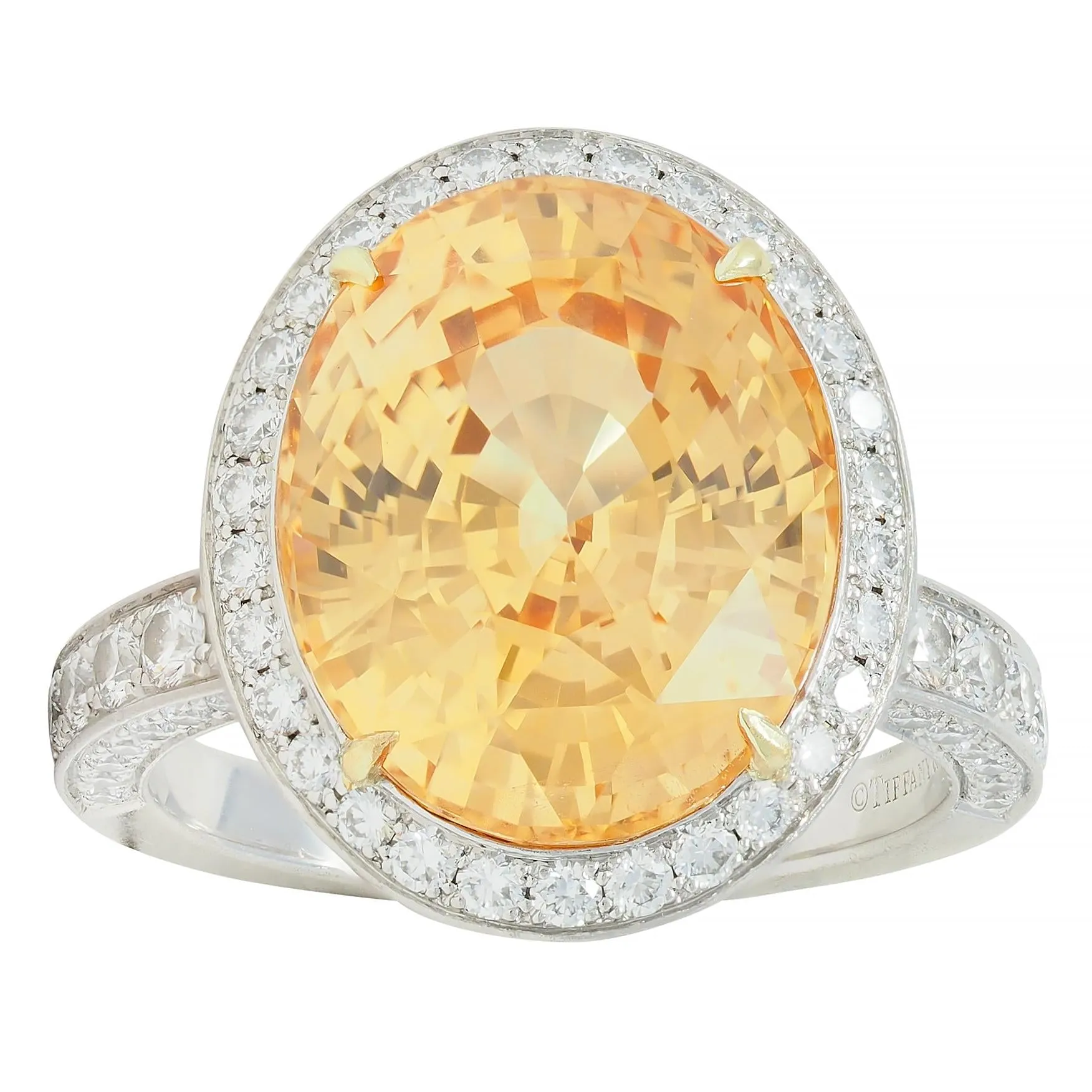 Tiffany & Co. 14.02 CTW No Heat Ceylon Golden & Pink Sapphire Diamond Platinum 18 Karat Contemporary Halo Ring AGL