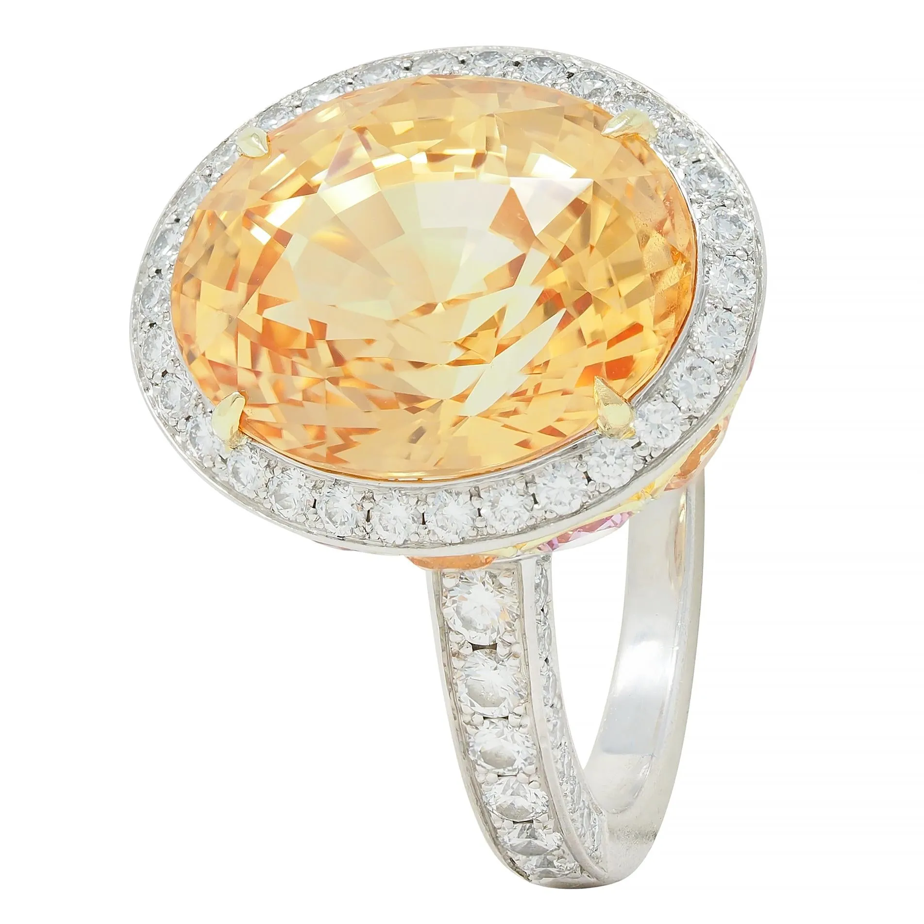Tiffany & Co. 14.02 CTW No Heat Ceylon Golden & Pink Sapphire Diamond Platinum 18 Karat Contemporary Halo Ring AGL