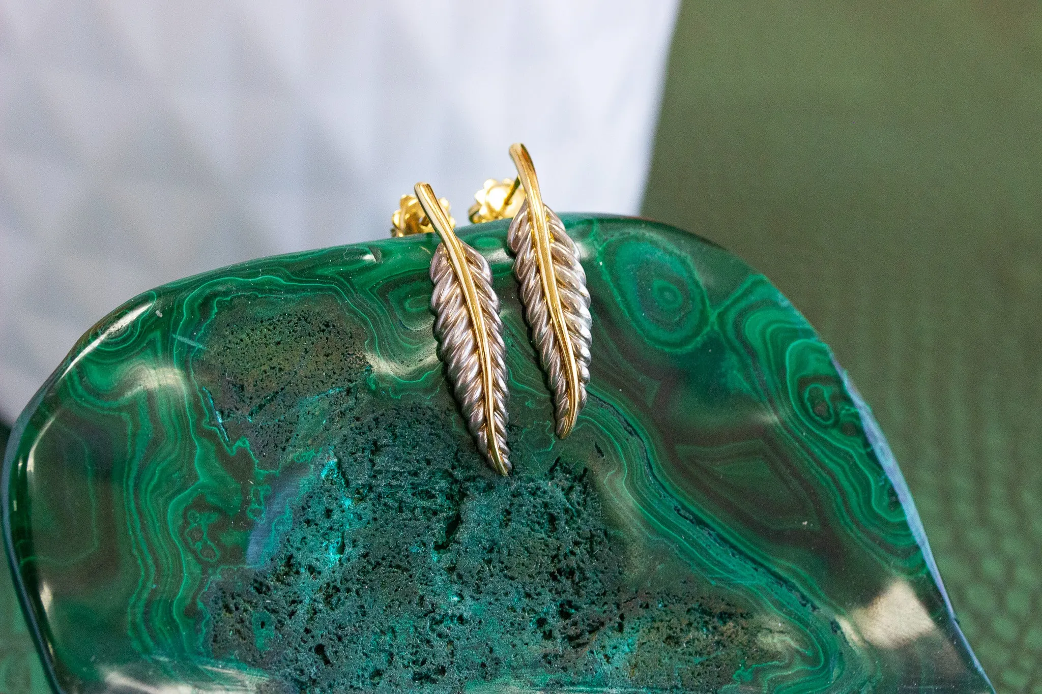 Tiffany & Co Feather Earrings, 18k & Sterling